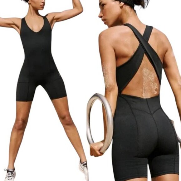 Free People Movement Here On Out Shortsie Romper Sz S Black - Picture 1 of 10